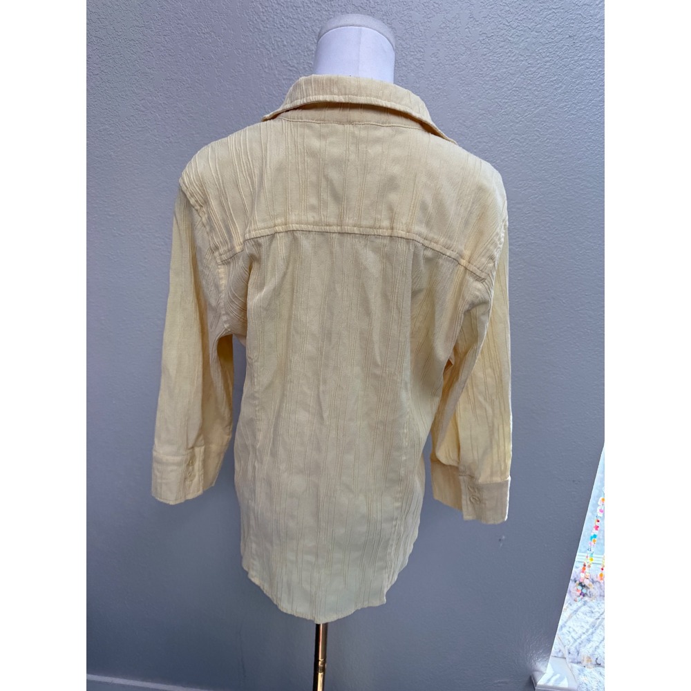 Christopher & Banks Textured Crinkle Button Up Blouse Yellow Size Large - Picture 3 of 6